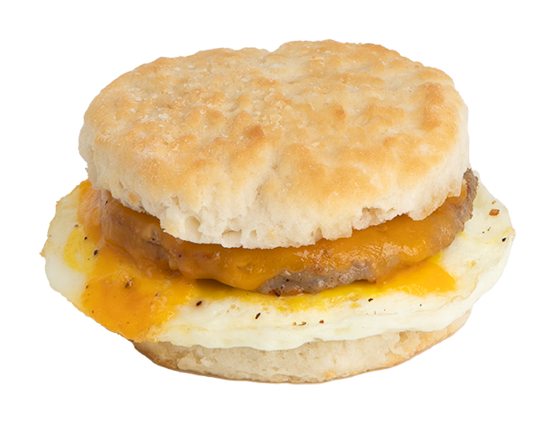 sausage, cheddar, buttermilk biscuit sandwich from Aroma Joe’s