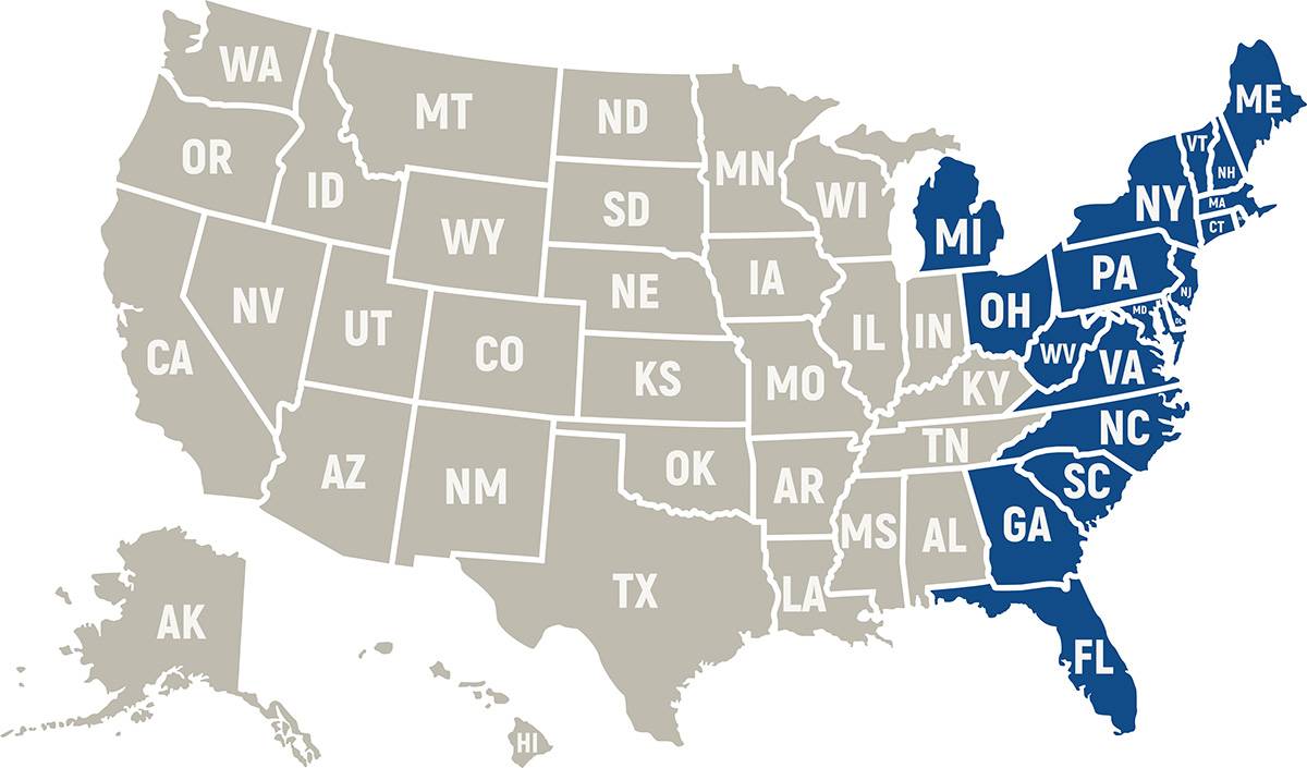 a map of the US showing which states have an Aroma Joe’s location.